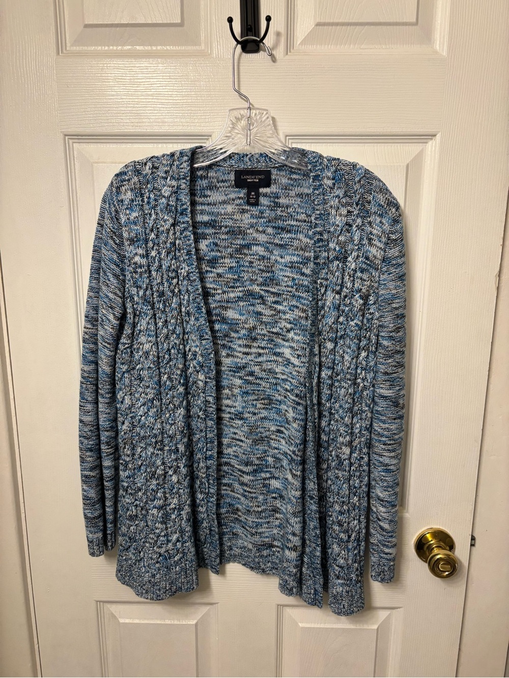 Lands' End Blue Marled Open-Front Cable Cardigan